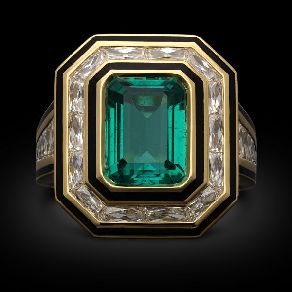 2.59ct Colombian Emerald & French Cut Diamond Ring