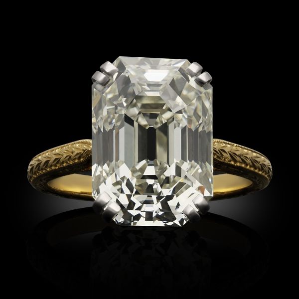 7.73ct Antique Emerald Cut Diamond Solitaire Ring in 18ct Yellow Gold