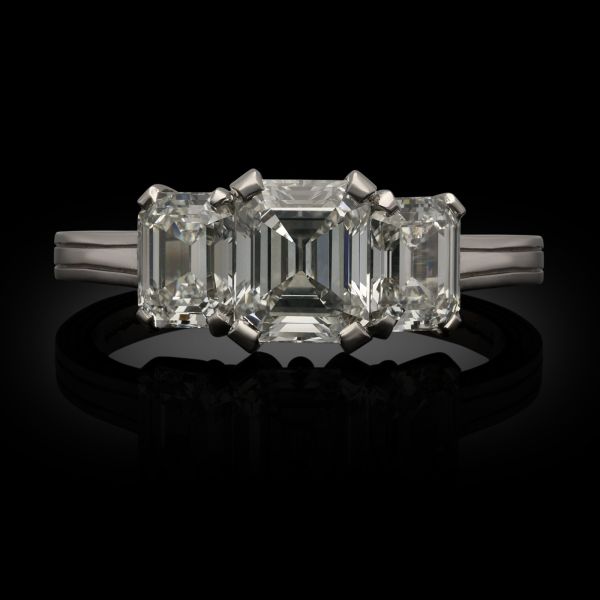 2.14ct Emerald Cut Diamond Three Stone Ring in Platinum