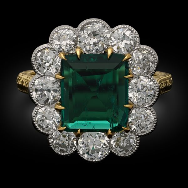 2.10ct Colombian Emerald & Diamond Cluster Ring