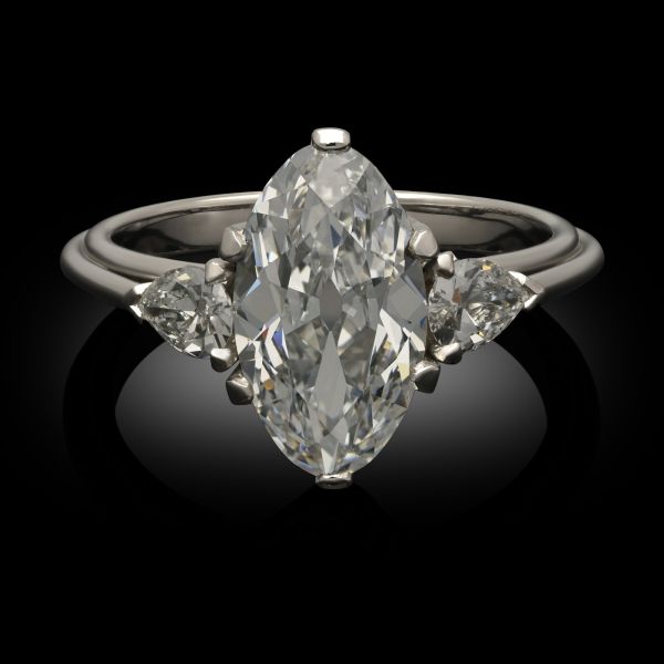 2.21ct Moval Diamond Ring with Pear Shape Diamond Shoulders