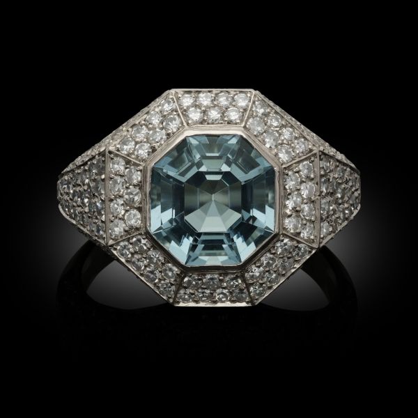 2.02ct Aquamarine and Pavé-Set Diamond Ring