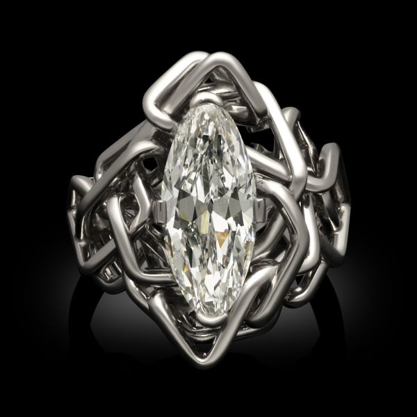 3.10ct Type IIa Moval Diamond 'Disorient' Platinum Ring