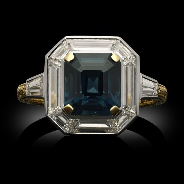 3.09ct Teal Sapphire & Diamond Halo Ring