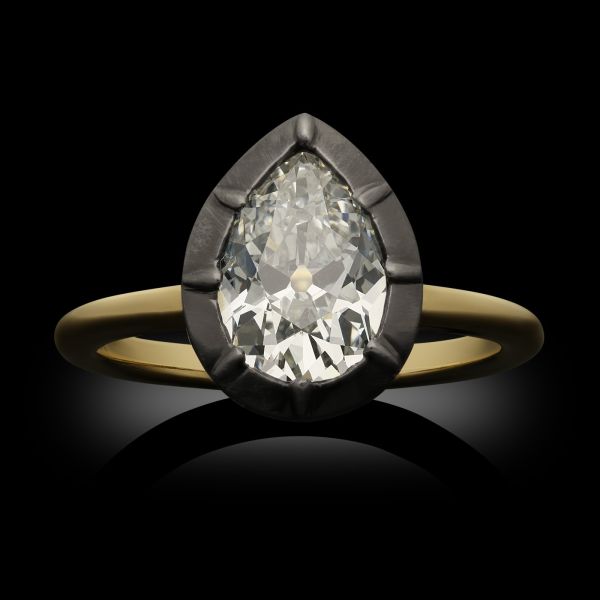 1.61ct Antique Pear Shape Solitaire Ring in Georgian Style Setting