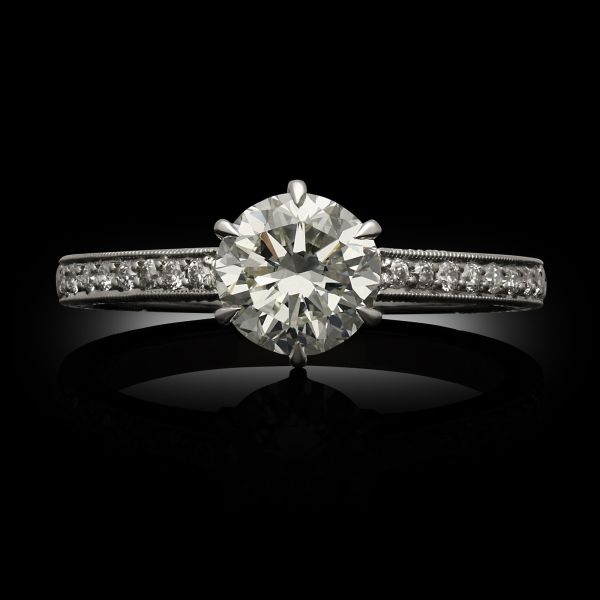 1.01ct Round Brilliant Cut Diamond Ring with Diamond Set Platinum Band