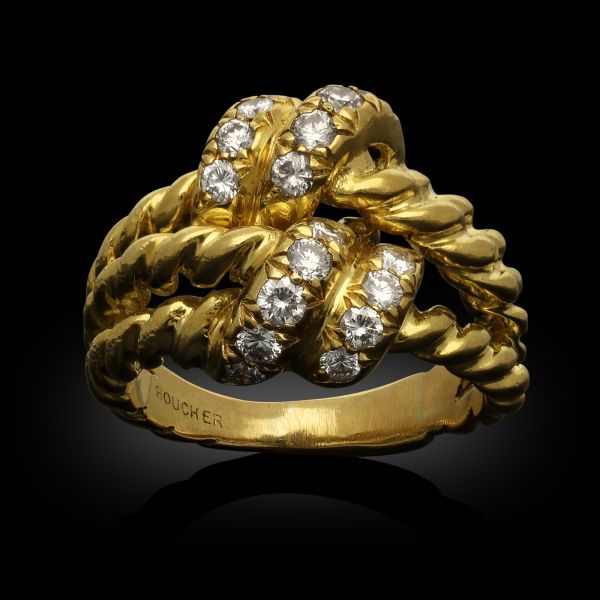 An 18ct Yellow Gold and Diamond Double Knot Ring
