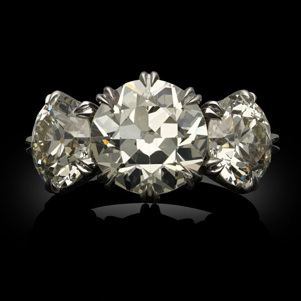 10.17ct Old European Brilliant Cut Diamond Three Stone Ring