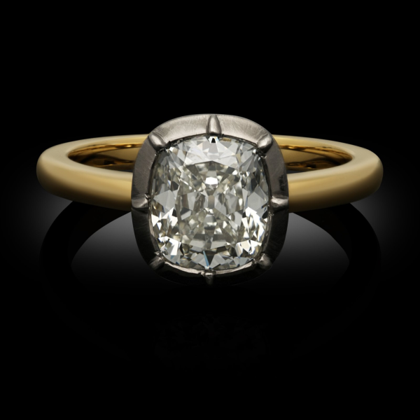 1.88ct Old Mine Cushion Cut Diamond Georgian Revival Ring