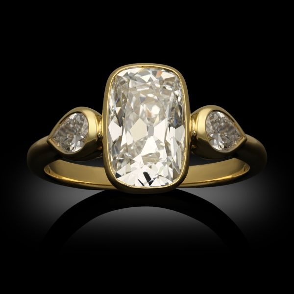 2.01ct Old Mine Cushion Cut Diamond Bezel Set Ring in 18ct Yellow Gold