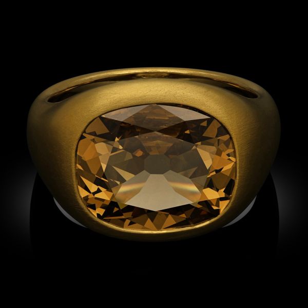6.51ct Old Mine Cushion Cut Fancy Dark Colour Diamond Gypsy Set Ring in 22ct Gold