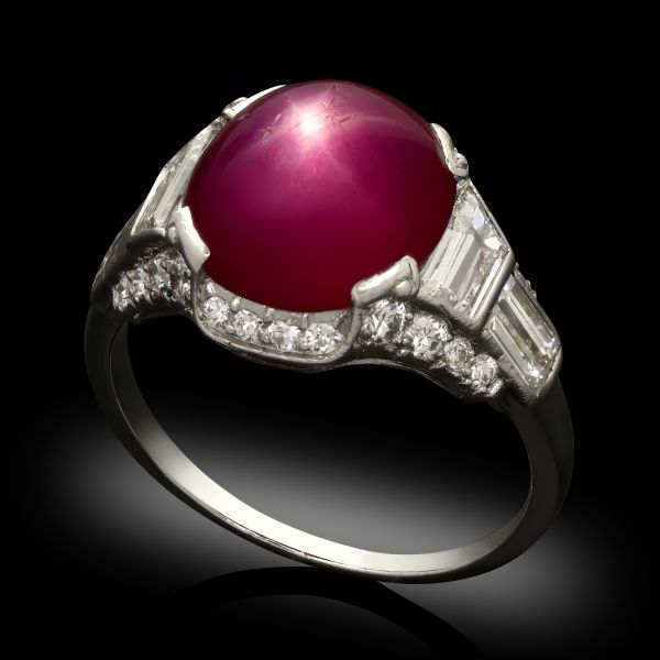 Art Deco 6.09ct Burma Star Ruby and Diamond Ring