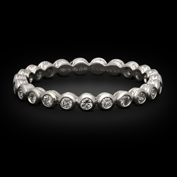 2.5mm Old European Cut Diamond & Engraved Platinum Eternity Ring