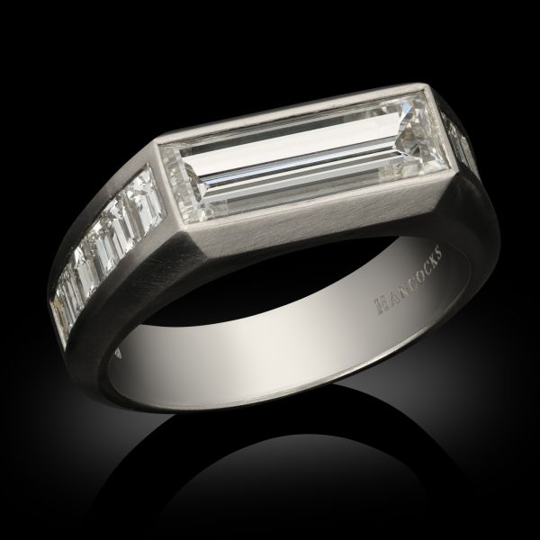 1.58ct Elongated Emerald Cut & Baguette Diamond Gypsy Set Ring