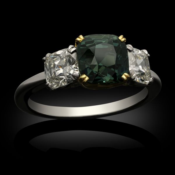 4.01ct Teal Sapphire & Diamond Three Stone Ring
