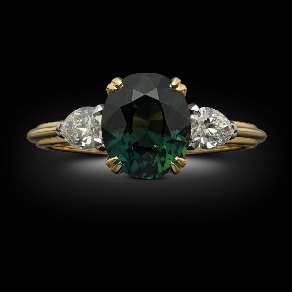 2.35ct Teal Sapphire & Diamond Ring