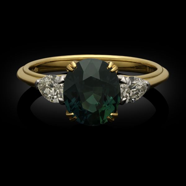 2.35ct Teal Sapphire & Diamond Ring