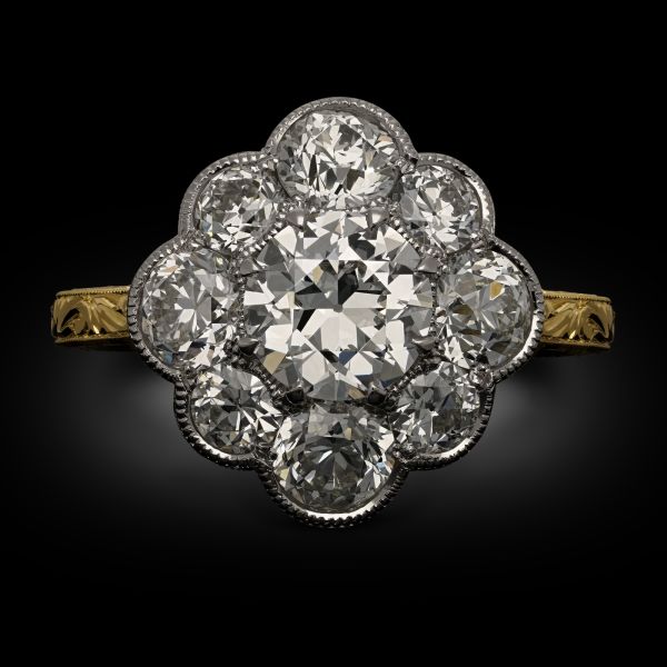 0.96ct Old European Cut Diamond Cluster Ring