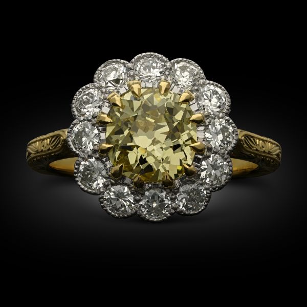1.73ct Fancy Intense Yellow Diamond Cluster Ring
