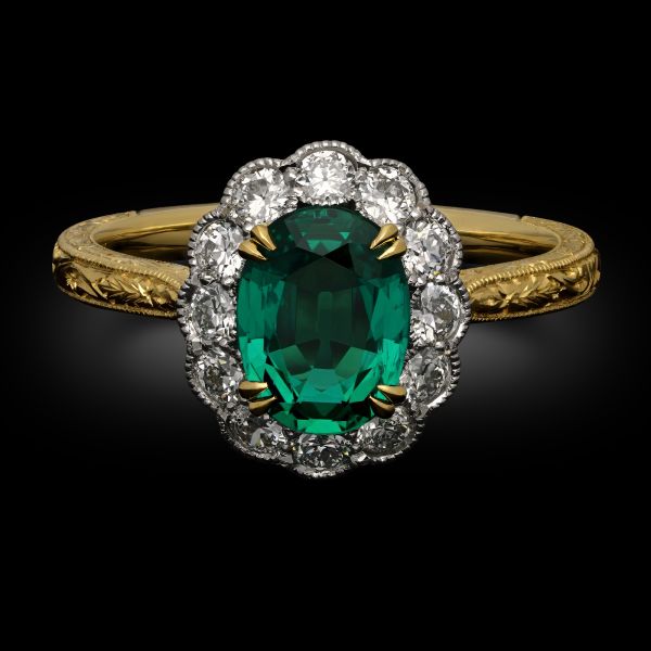 1.18ct Colombian No Oil Emerald & Diamond Cluster Ring