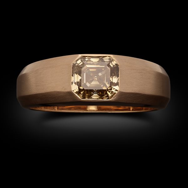 1.45ct Old Asscher Cut Fancy Colour Diamond Gypsy Set Ring In 18ct Gold