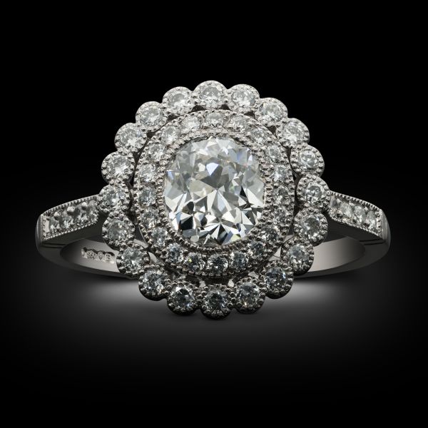 0.81ct Oval Cut Diamond Target Ring In Platinum