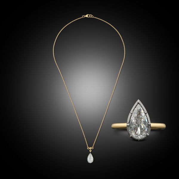 1.72ct D IF Pear Cut Diamond Georgian Revival Ring/Pendant