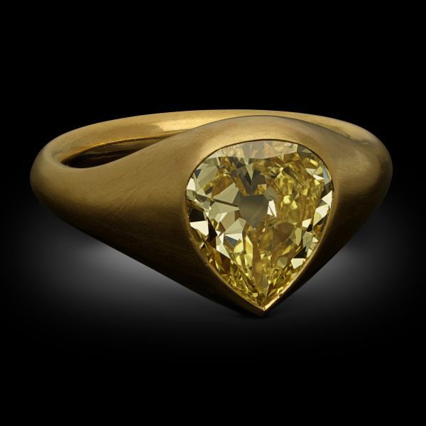 2.38ct Fancy Intense Yellow Pear Diamond Gypsy Set Ring in 22ct Gold