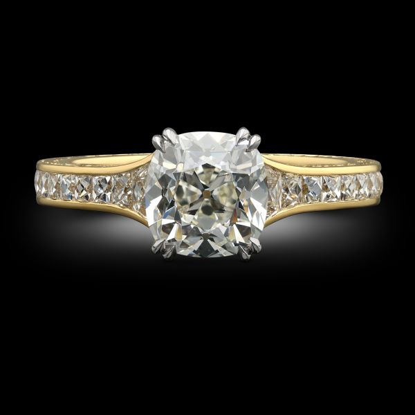 1.50ct Old Mine Cut Diamond Ring With French Cut Diamond Shoulders