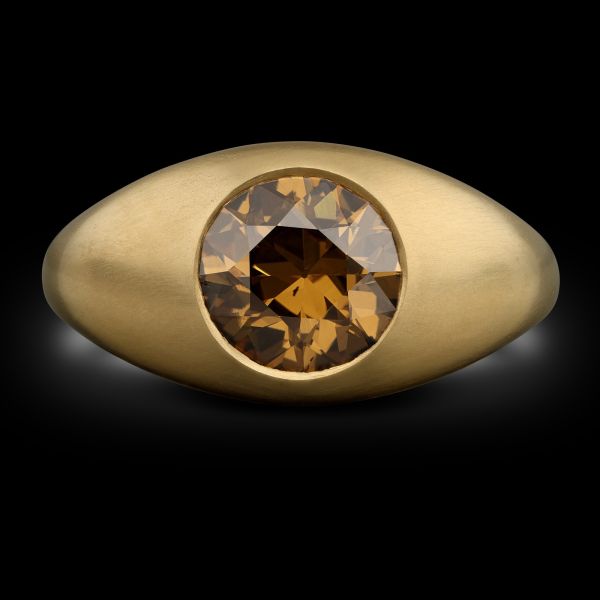 2.88ct Fancy Colour Old European Cut Diamond Gypsy Set Ring in 18ct Yellow Gold 