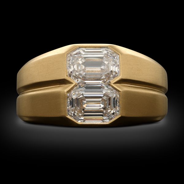 2.32ct Emerald Cut Double Diamond Gypsy Set Ring