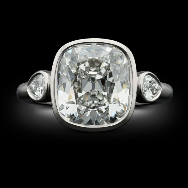5.02ct Old Mine Cushion Cut Bezel Set Diamond Ring