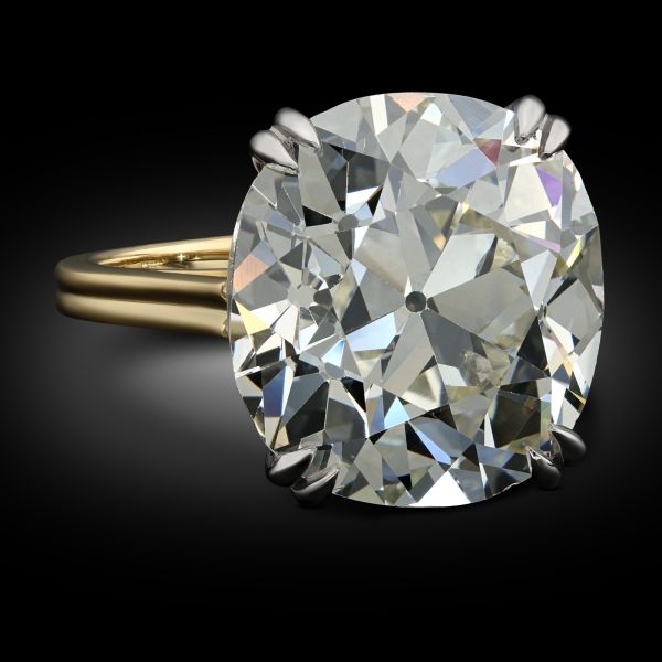 12.14ct Old Mine Cushion Cut Diamond Solitaire Ring
