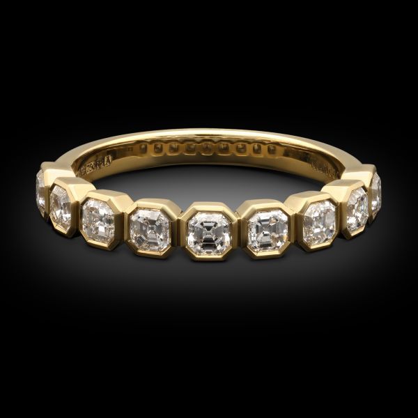 Asscher Cut Diamond Half Eternity Ring in 18ct Yellow Gold