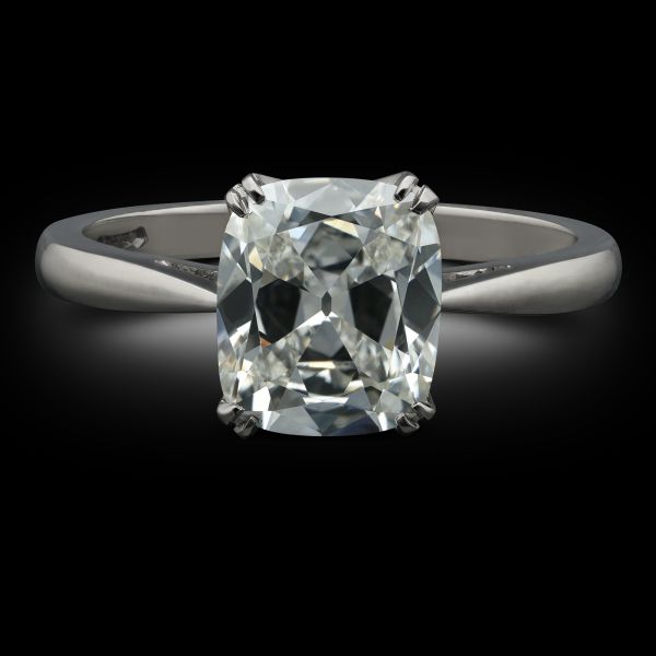 1.57ct Elongated Old Mine Cushion Cut Diamond Solitaire Ring