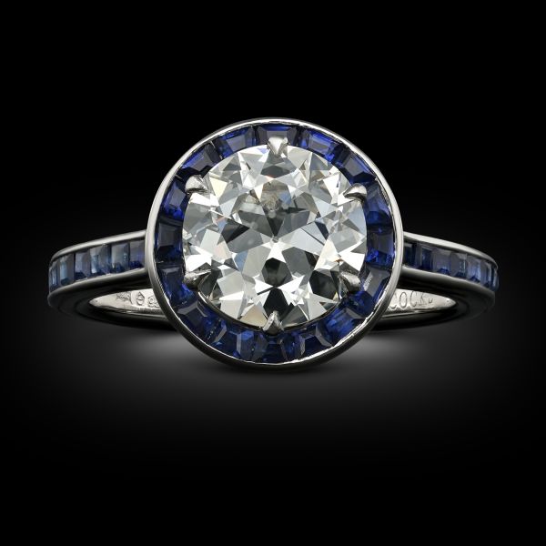 1.83ct Old European Cut Diamond & Sapphire Target Ring