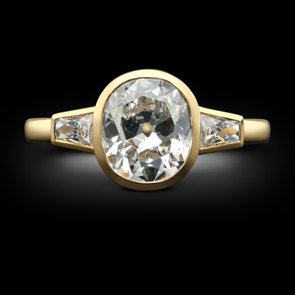 1.56ct Old Mine Cushion Cut Diamond Bezel Set Ring
