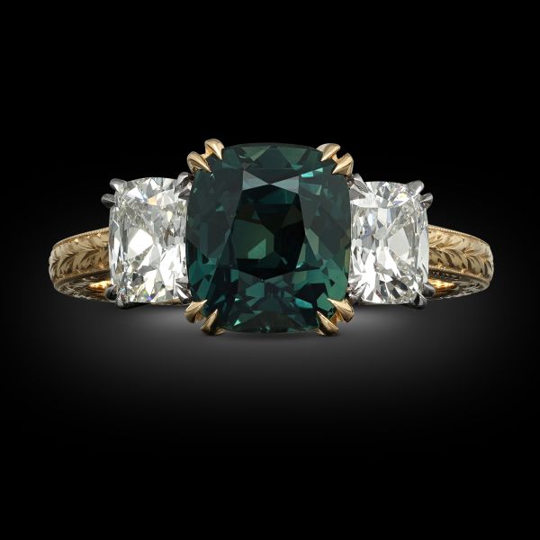 3.54ct Teal Sapphire & Diamond Three Stone Ring