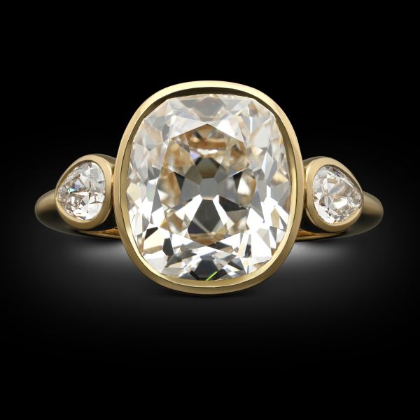 4.90ct Old Mine Cushion Cut Bezel Set Diamond Ring