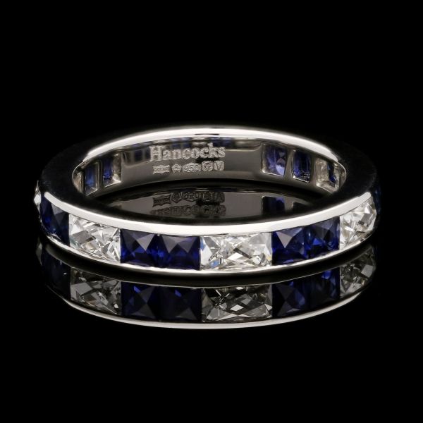 French Cut Diamond and Sapphire Eternity Ring in PIatinum