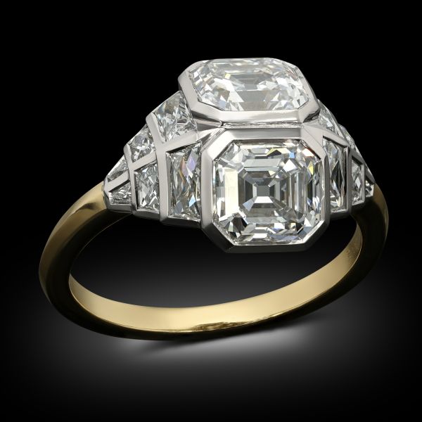2.47ct Asscher Cut Double Diamond Ring