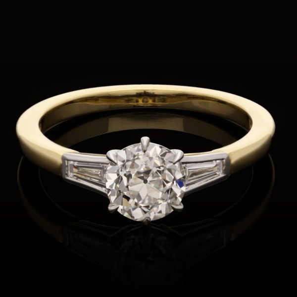 1.01ct Old European Brilliant Cut Diamond Ring with Baguette Shoulders