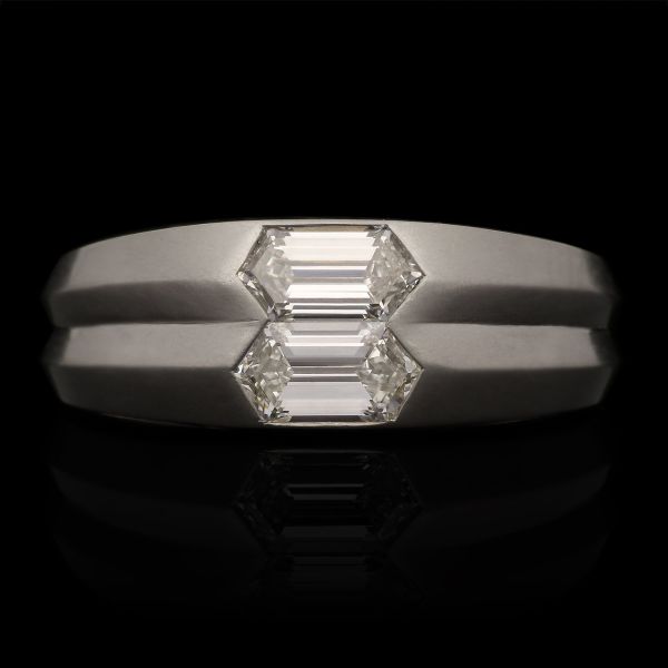0.87ct Double Bullet Cut Diamond and Platinum Gypsy Set Ring