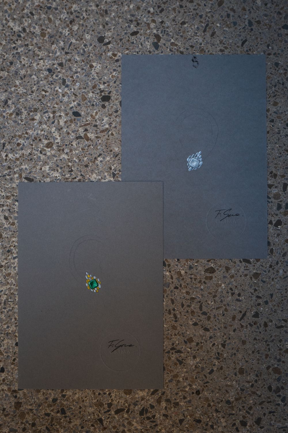 Francesca Grima's design drawings for the earrings