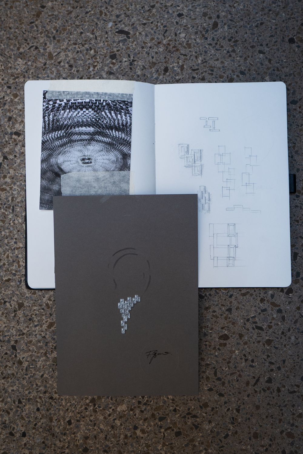 Inspiration notebook and design drawing